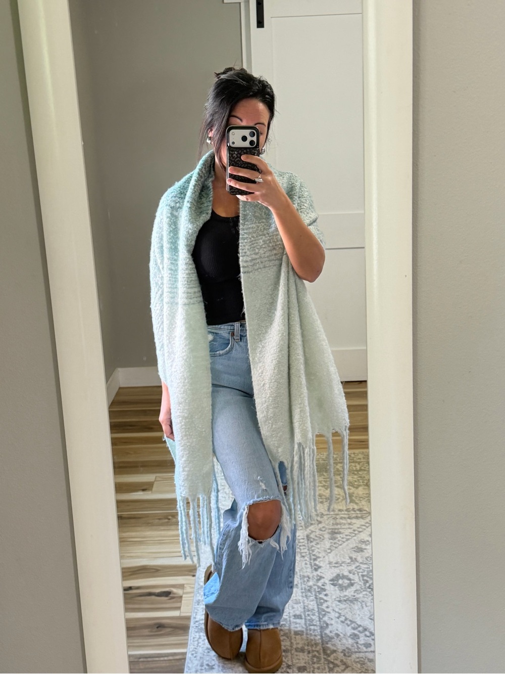 Light Mint Fringe Cozy Wrap Scarf